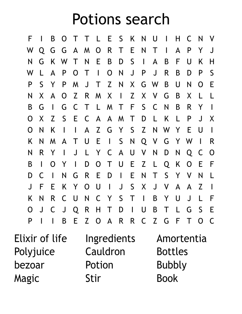 Potions search Word Search