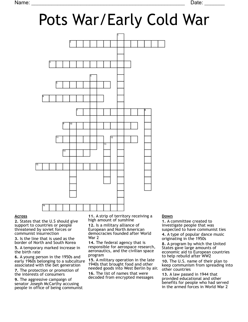 Pots War/Early Cold War Crossword