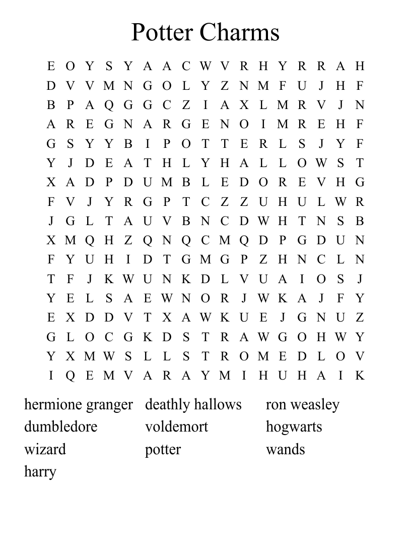 Potter Charms Word Search