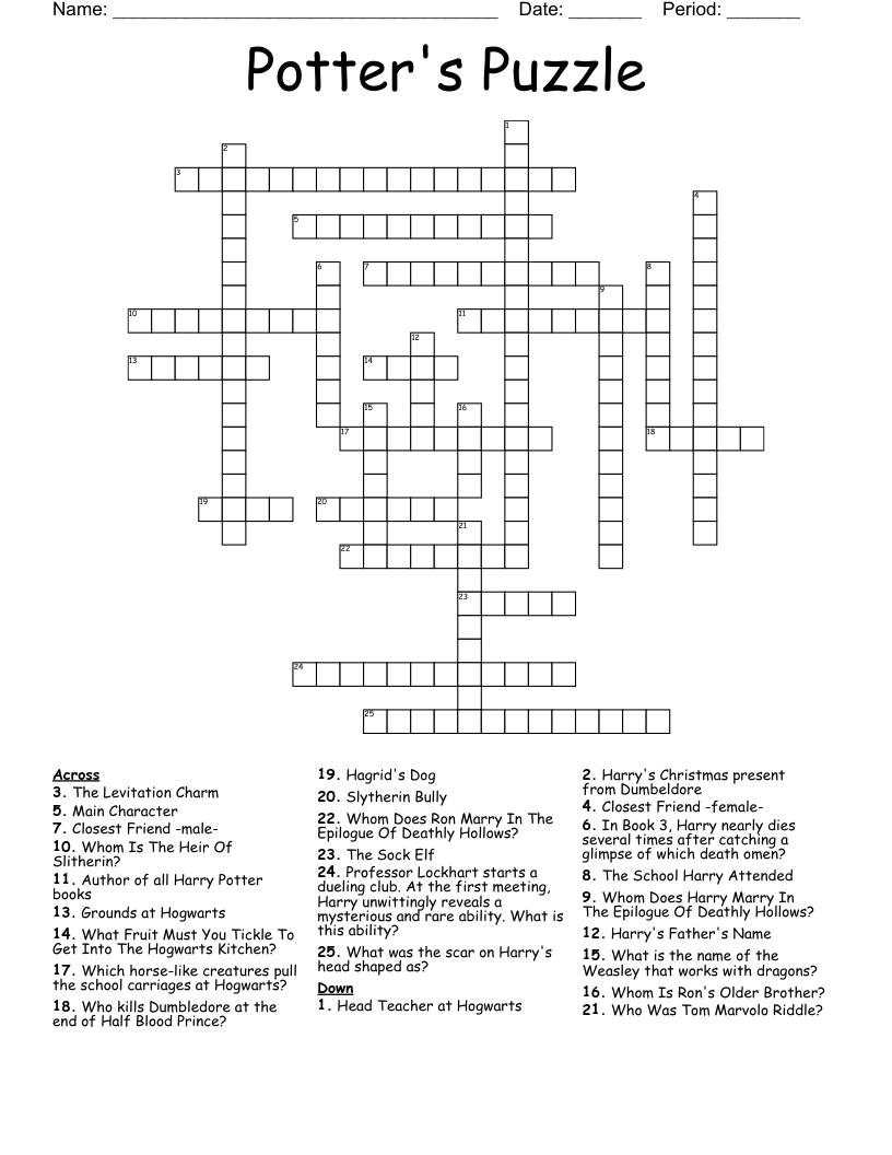 Potter's Puzzle Crossword