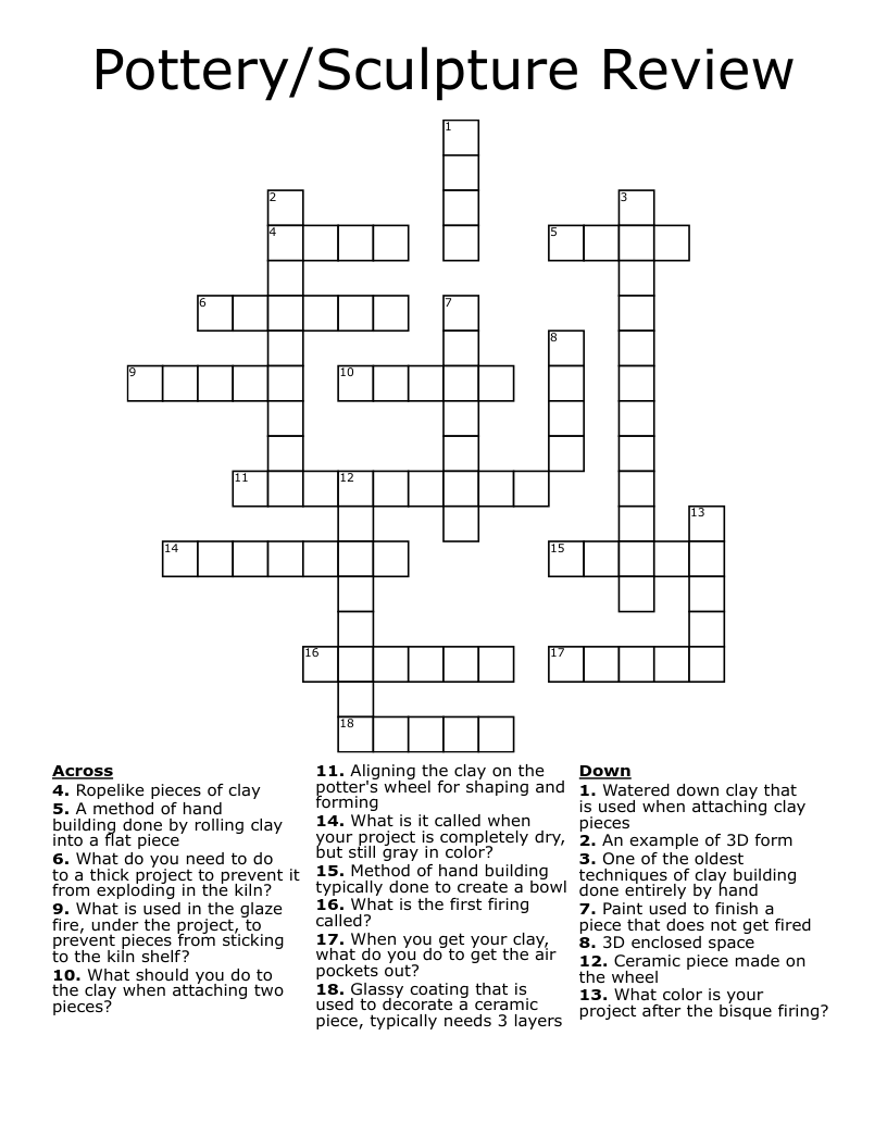 Pottery/Sculpture Review Crossword