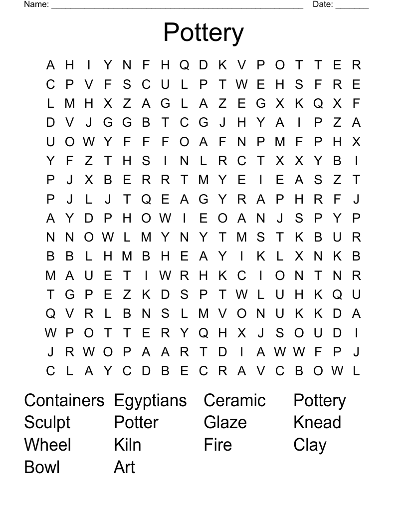 Pottery Word Search