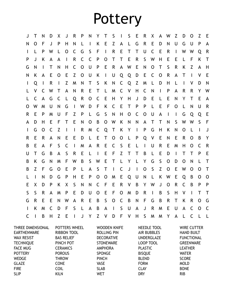 Pottery Word Search