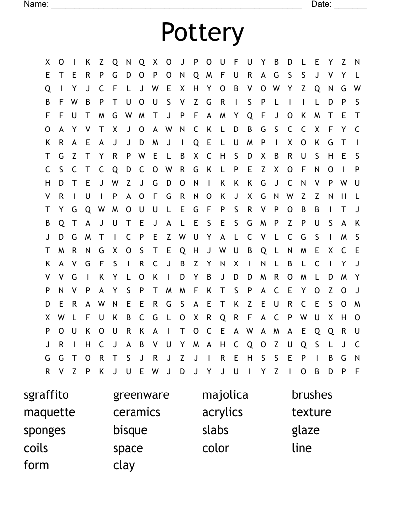 Pottery Word Search