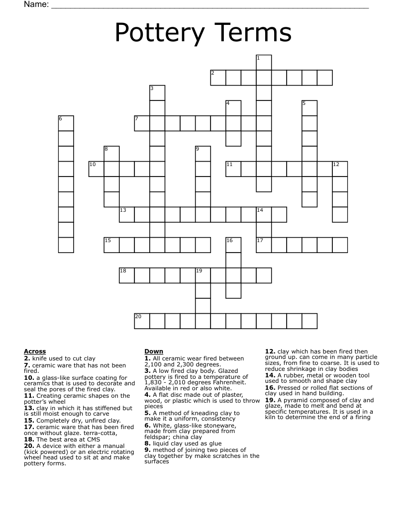 Pottery Terms Crossword