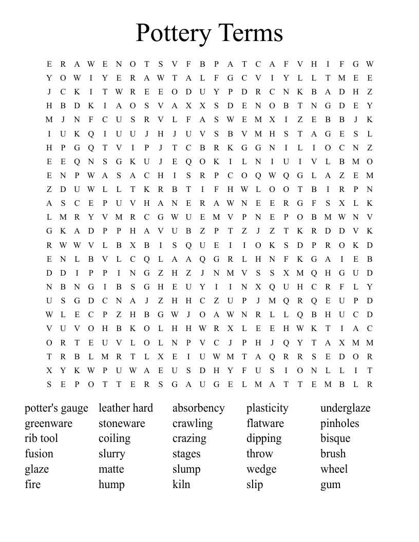 Pottery Terms Word Search
