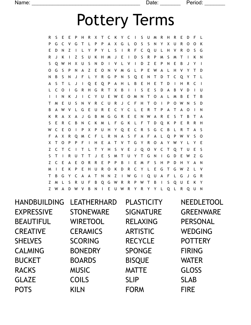 Pottery Terms Word Search