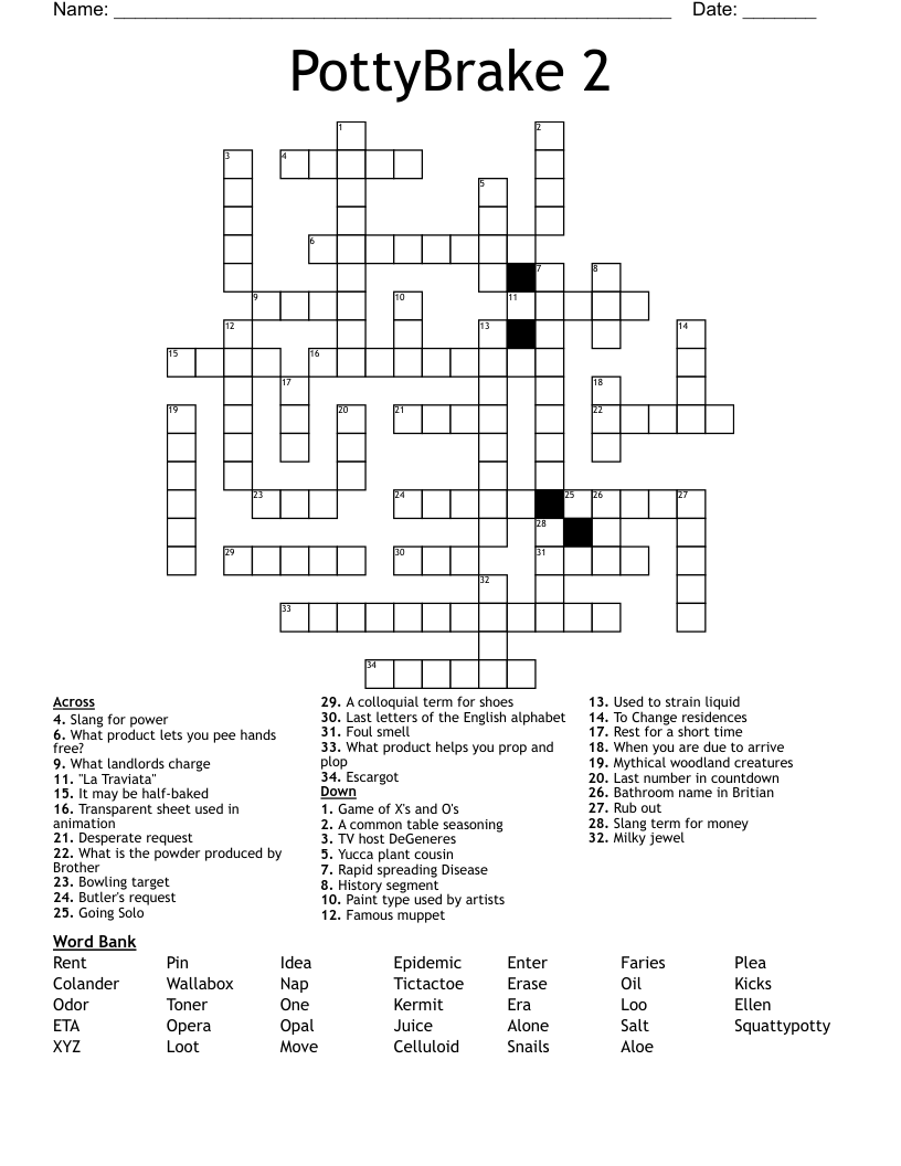 PottyBrake 2 Crossword