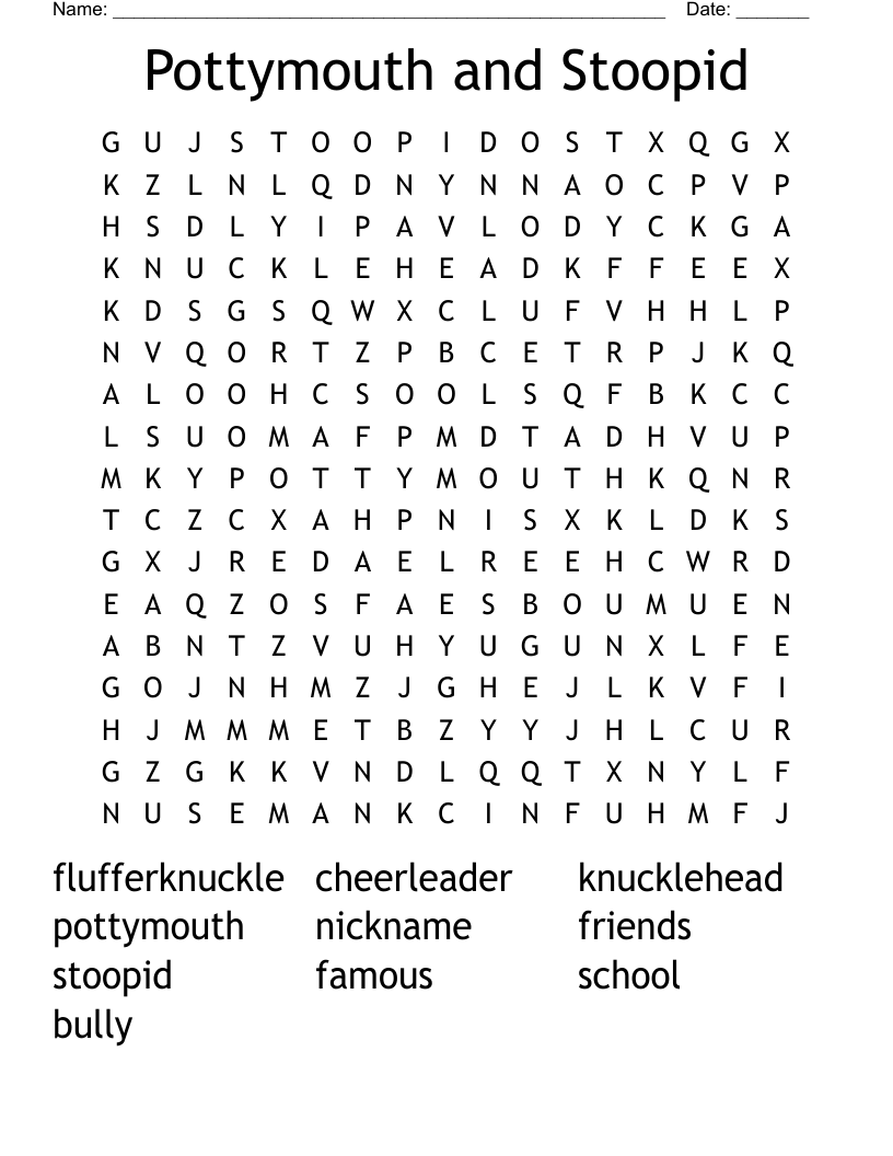 Pottymouth and Stoopid Word Search