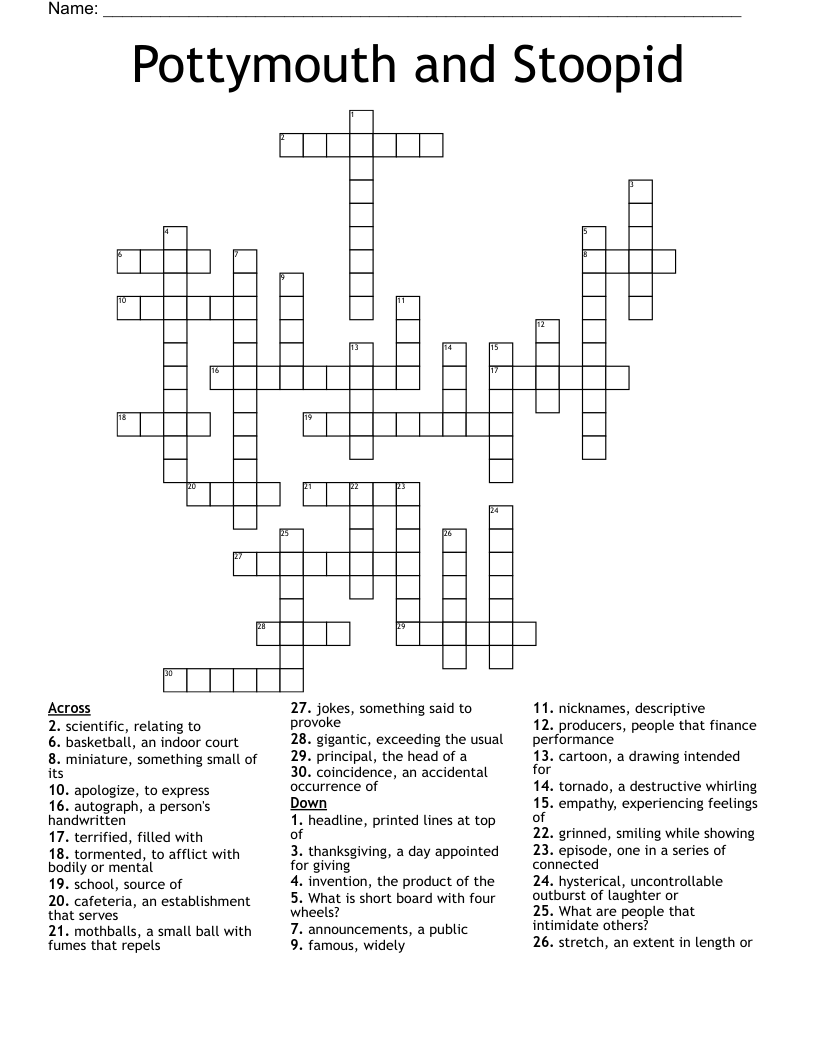 Pottymouth and Stoopid Crossword