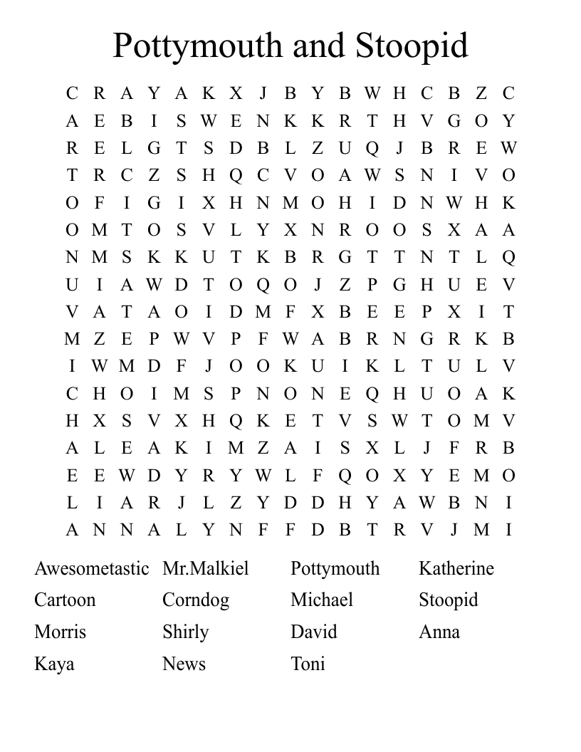 Pottymouth and Stoopid Word Search
