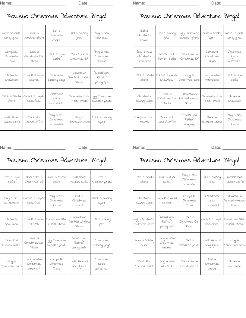 Poulsbo Christmas Adventure Bingo! 