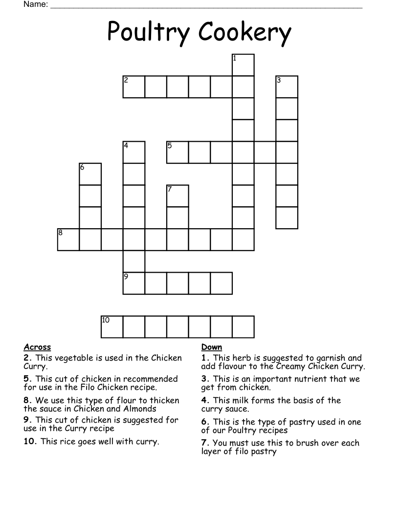 Poultry Cookery Crossword