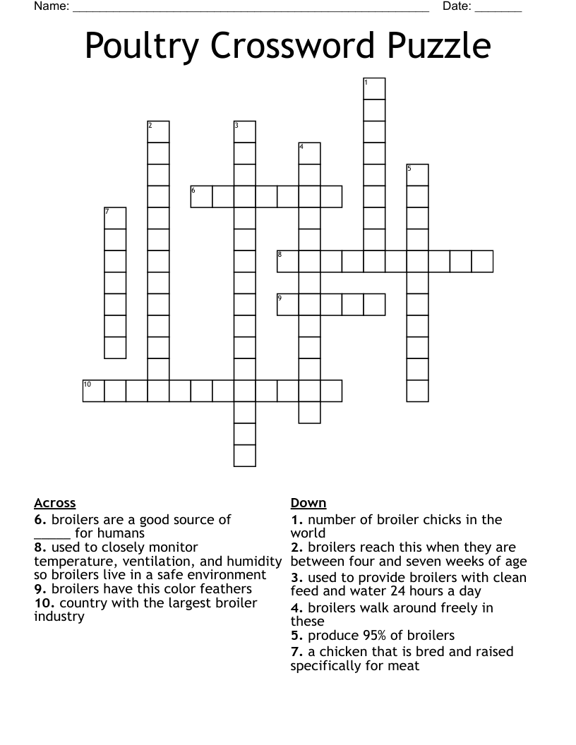 Poultry Crossword Puzzle 