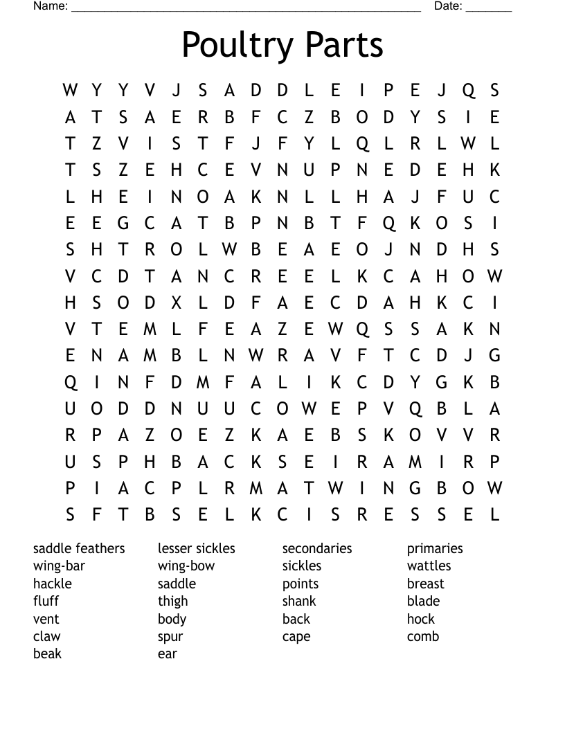 Poultry Parts Word Search