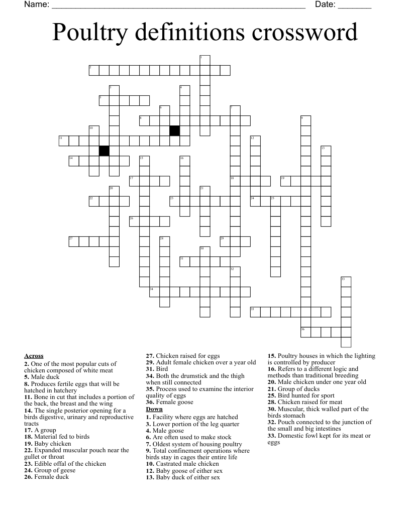 Poultry definitions crossword