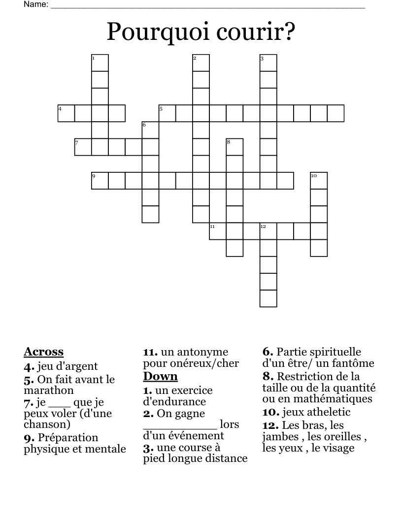Pourquoi courir? Crossword