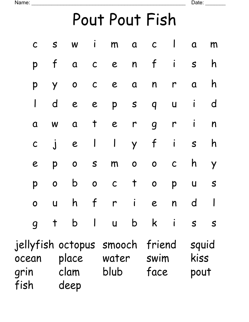 Pout Pout Fish Word Search