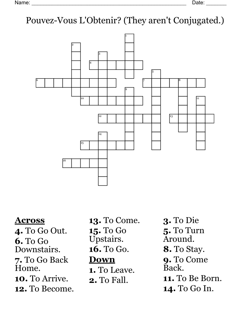 Pouvez-Vous L'Obtenir? (They aren't Conjugated.) Crossword