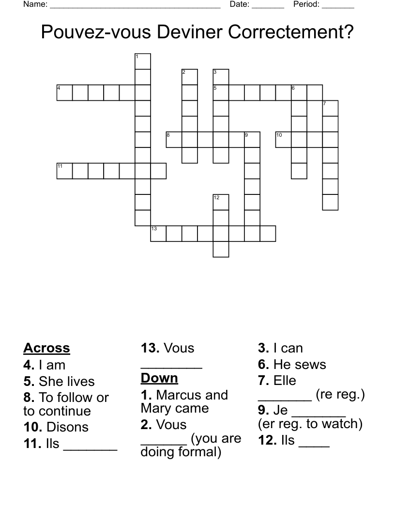 Pouvez-vous Deviner Correctement? Crossword