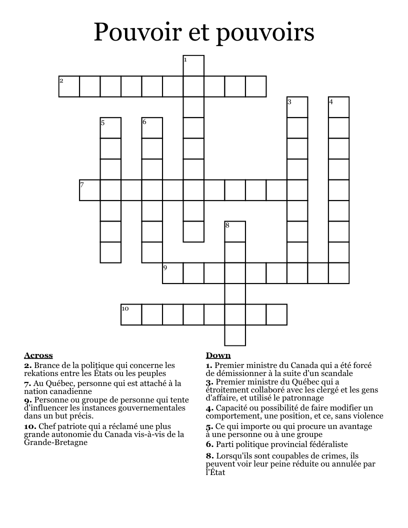 Pouvoir et pouvoirs Crossword