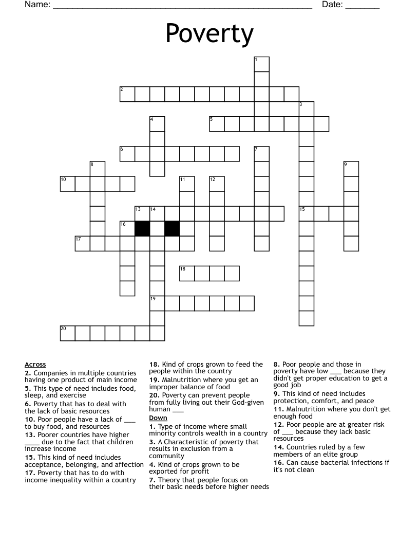 Poverty Crossword
