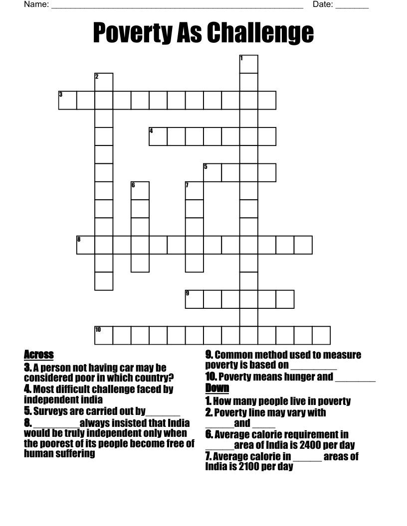 Poverty As Challenge Crossword