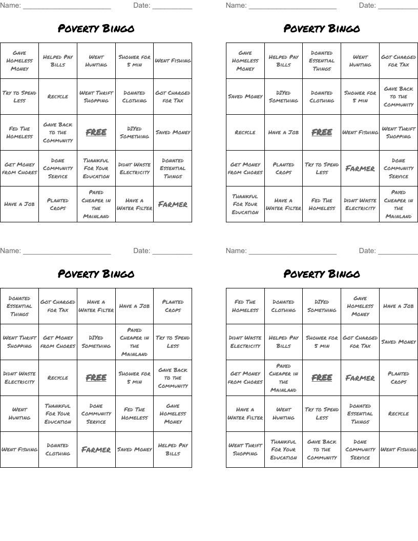Poverty Bingo