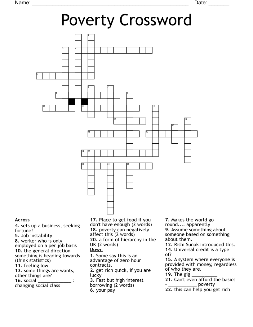 Poverty Crossword