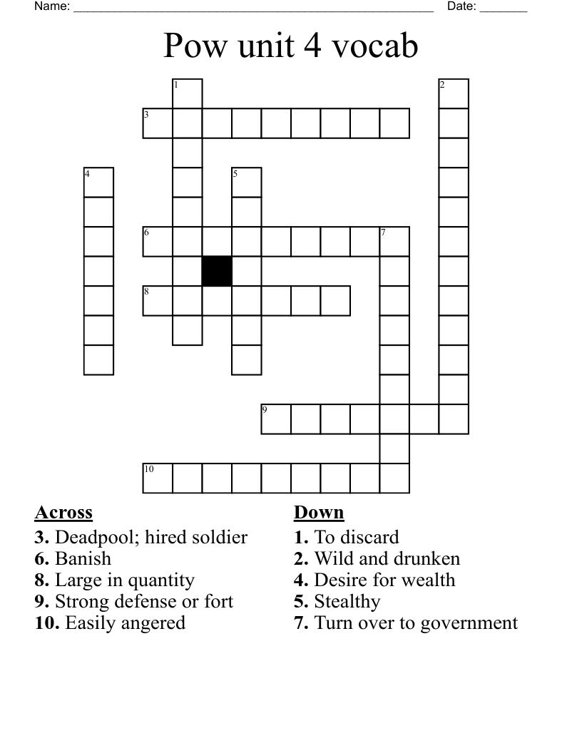 Pow unit 4 vocab Crossword