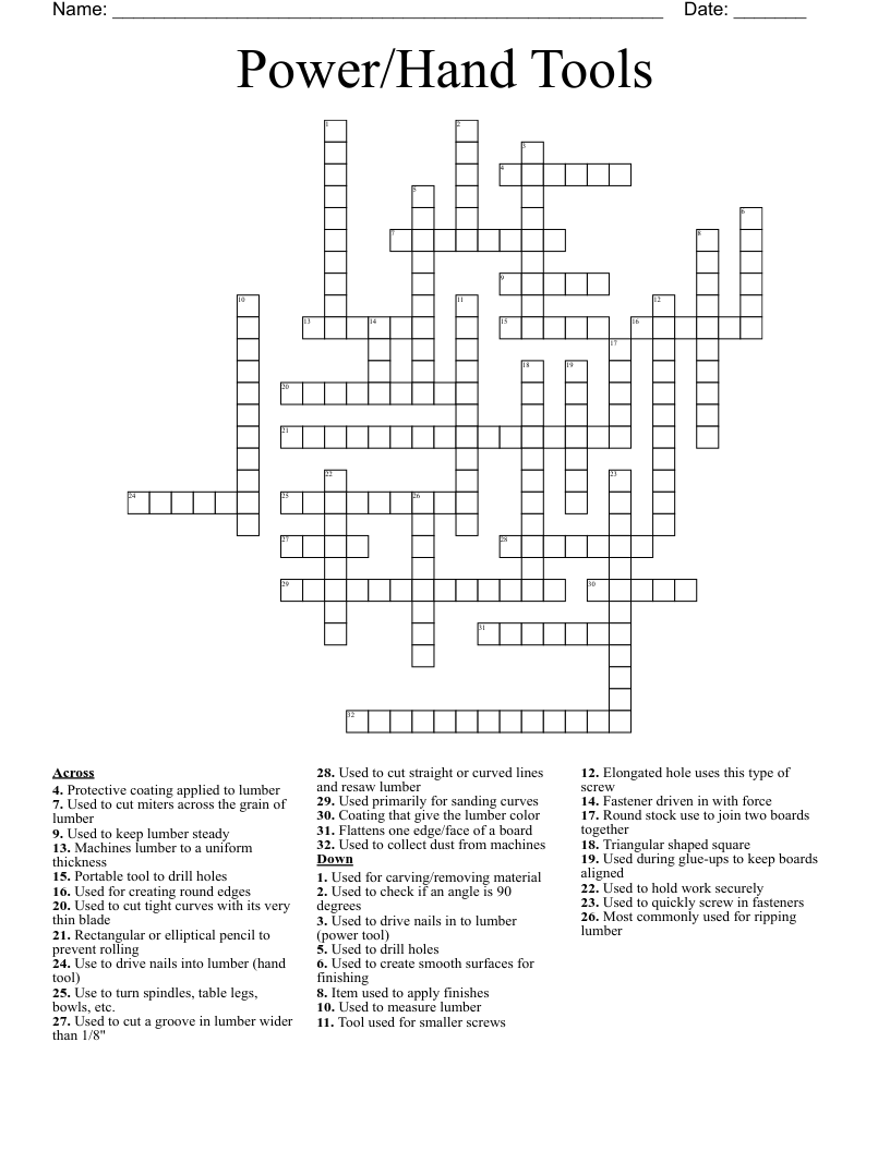 Power/Hand Tools Crossword