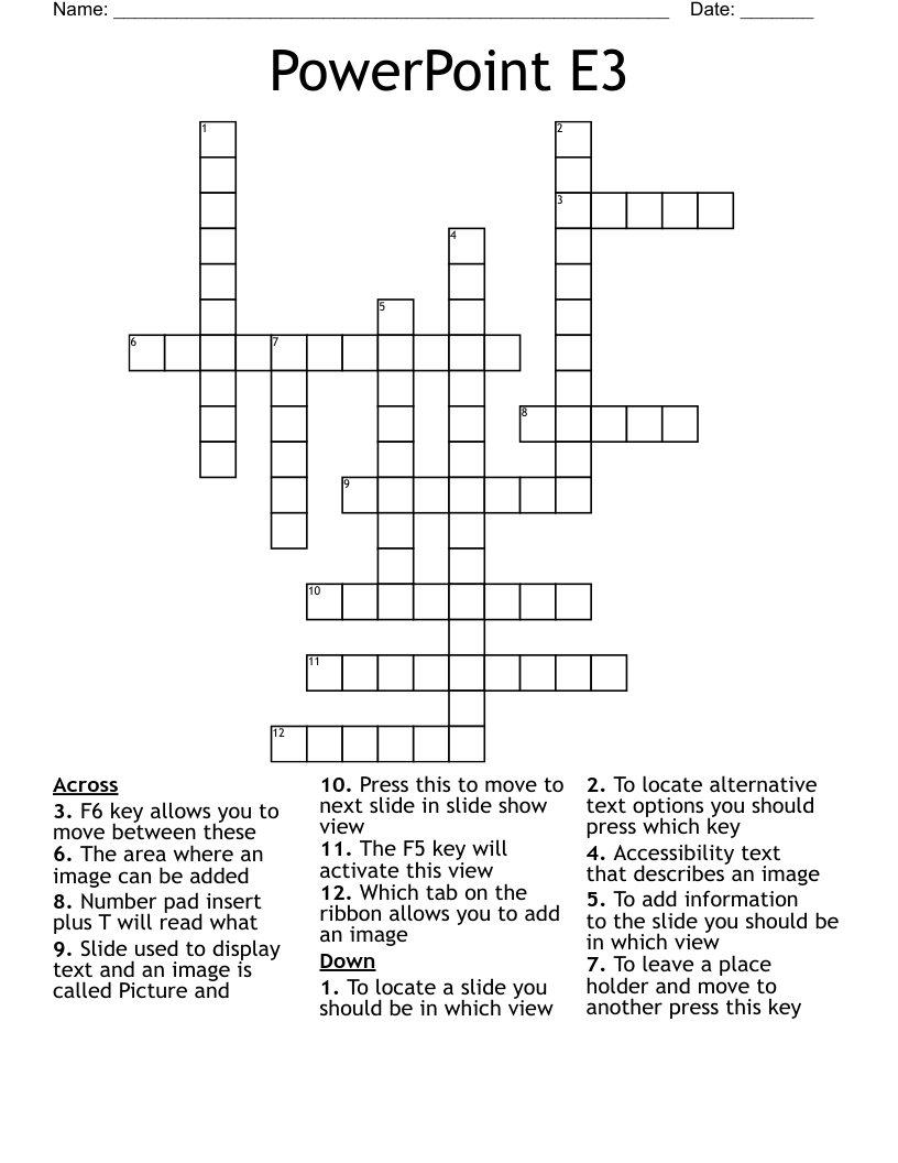 PowerPoint E3 Crossword