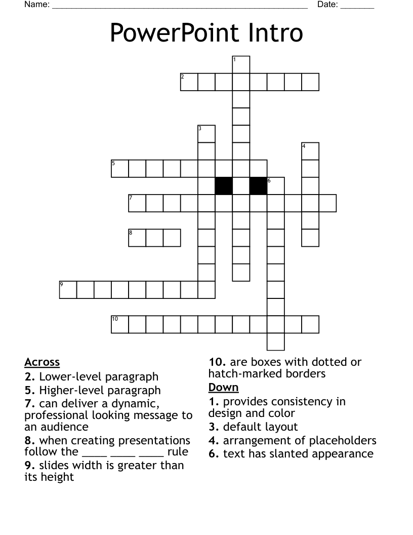 PowerPoint Intro Crossword