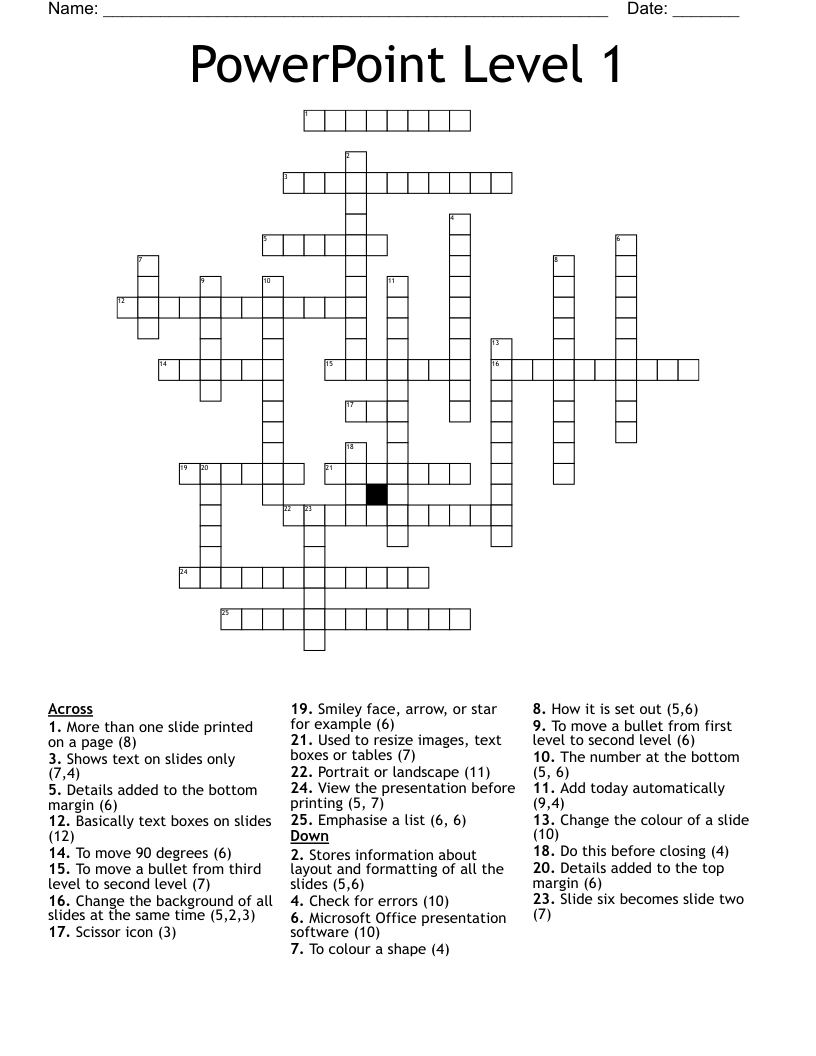 PowerPoint Level 1 Crossword