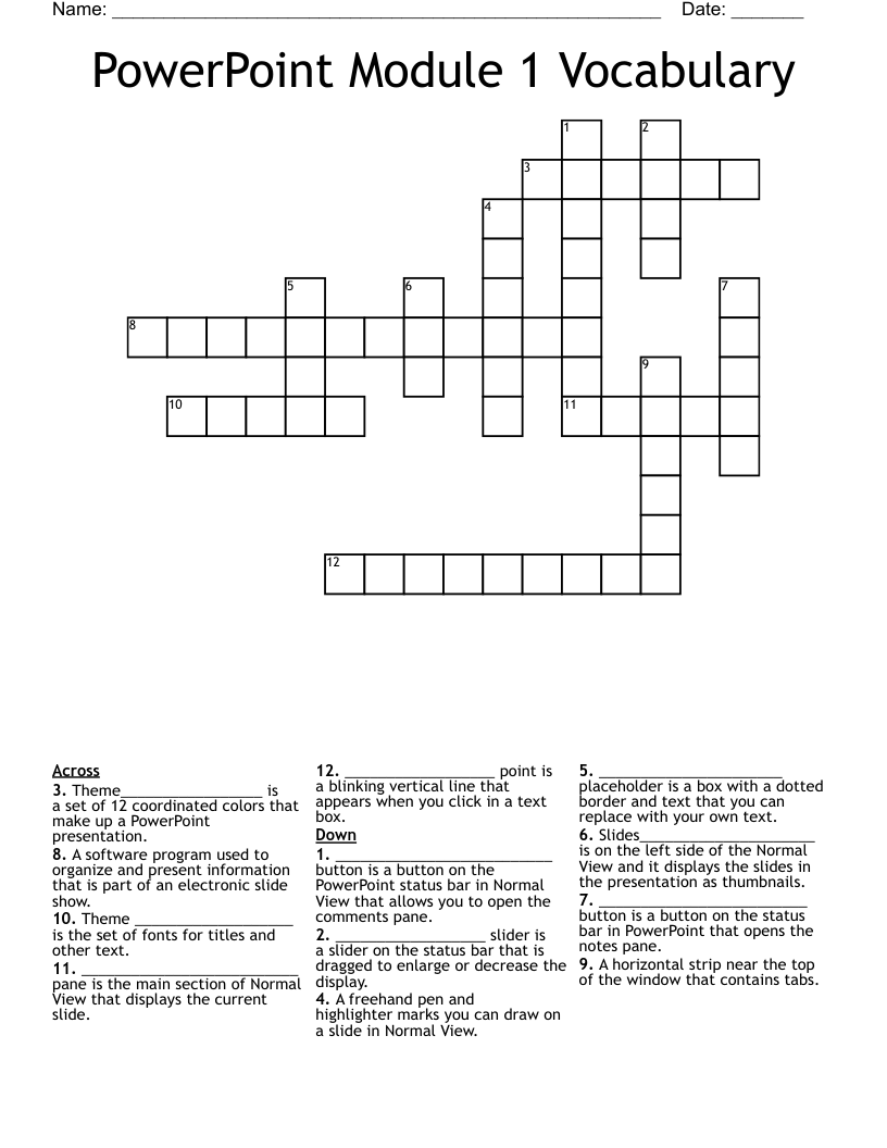 PowerPoint Module 1 Vocabulary Crossword