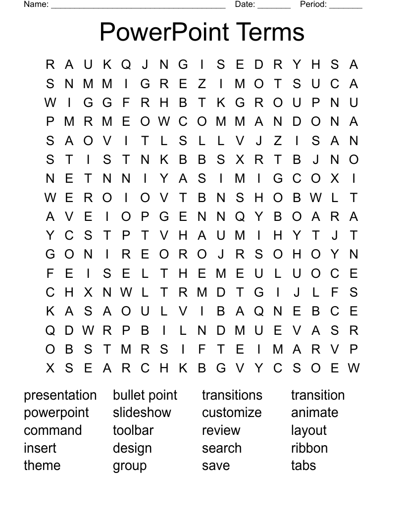 PowerPoint Terms Word Search