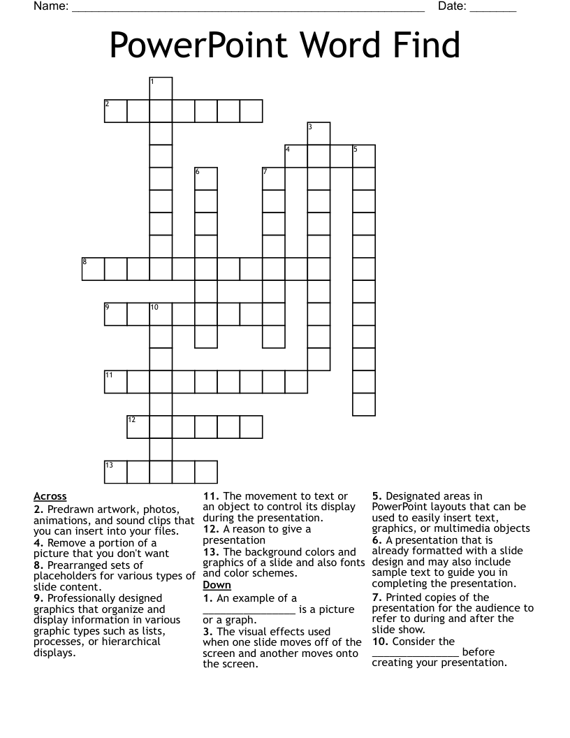 PowerPoint Word Find Crossword