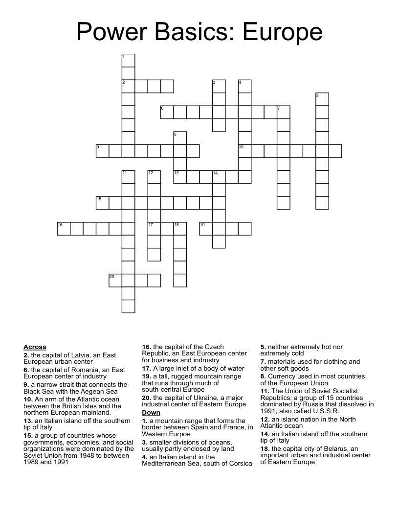 Power Basics: Europe Crossword