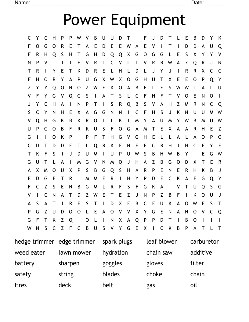 Power Equipment Word Search