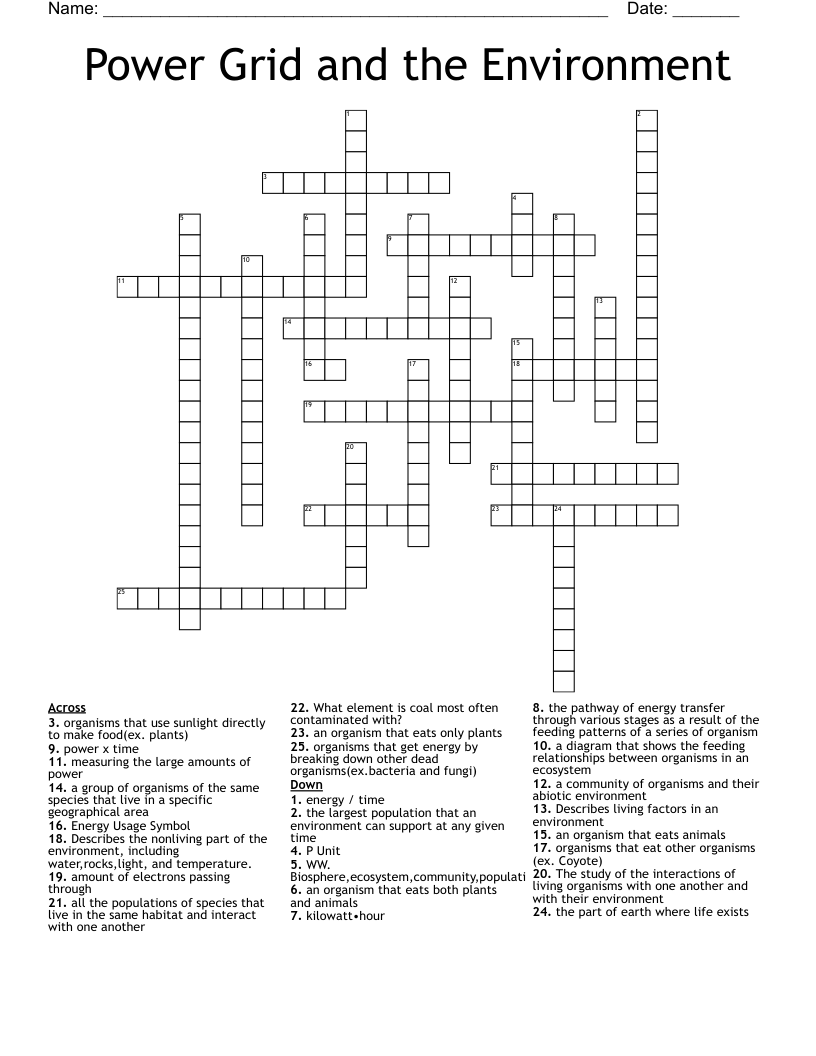 Power Grid and the Environment Crossword