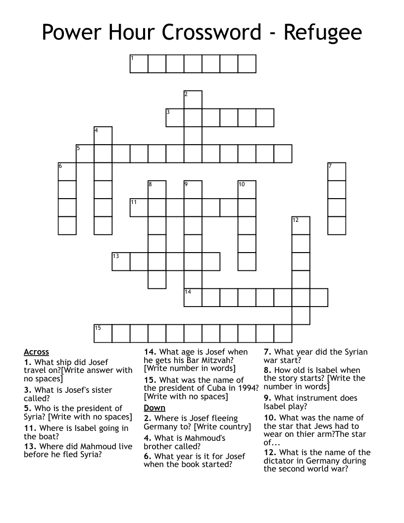 Power Hour Crossword - Refugee