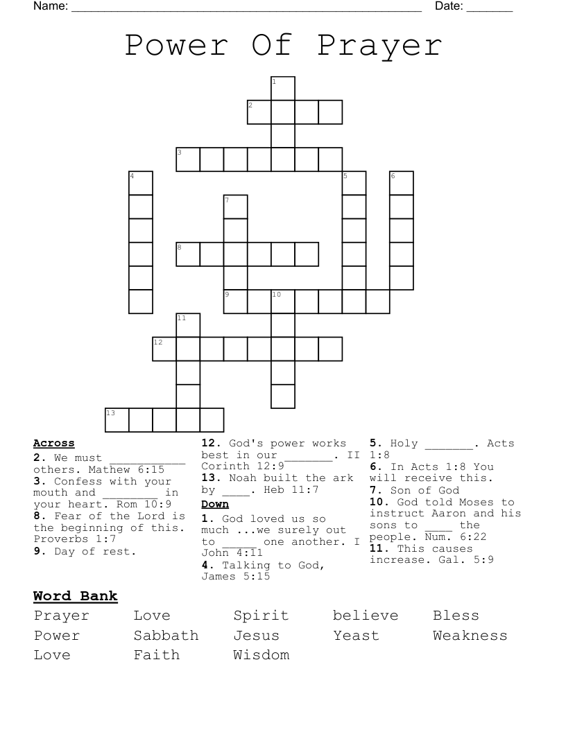 Power Of Prayer Crossword