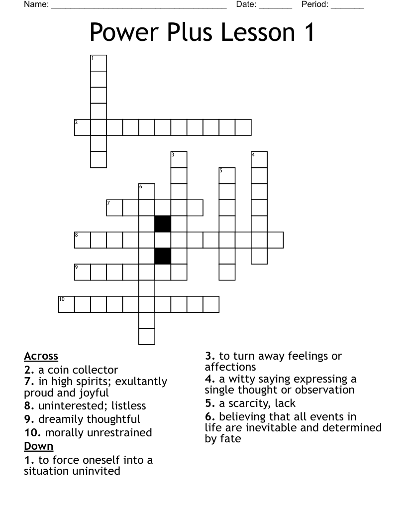 Power Plus Lesson 1 Crossword