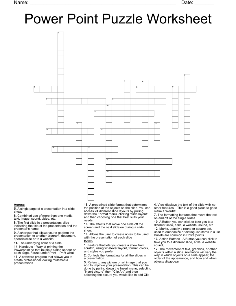 Power Point Puzzle Worksheet Crossword