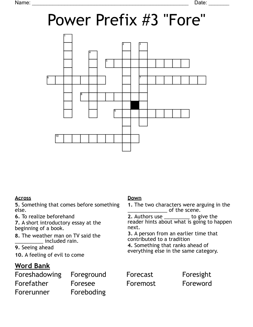 Power Prefix #3 "Fore" Crossword