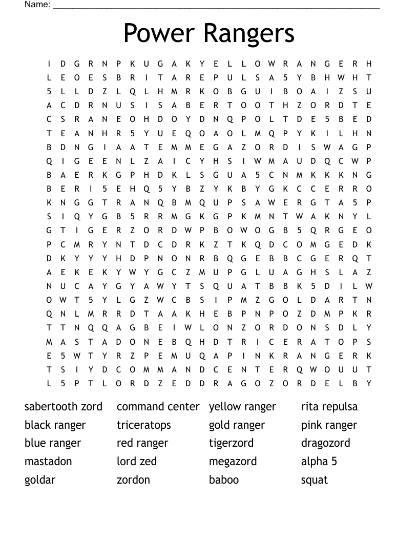 Power Rangers Word Search