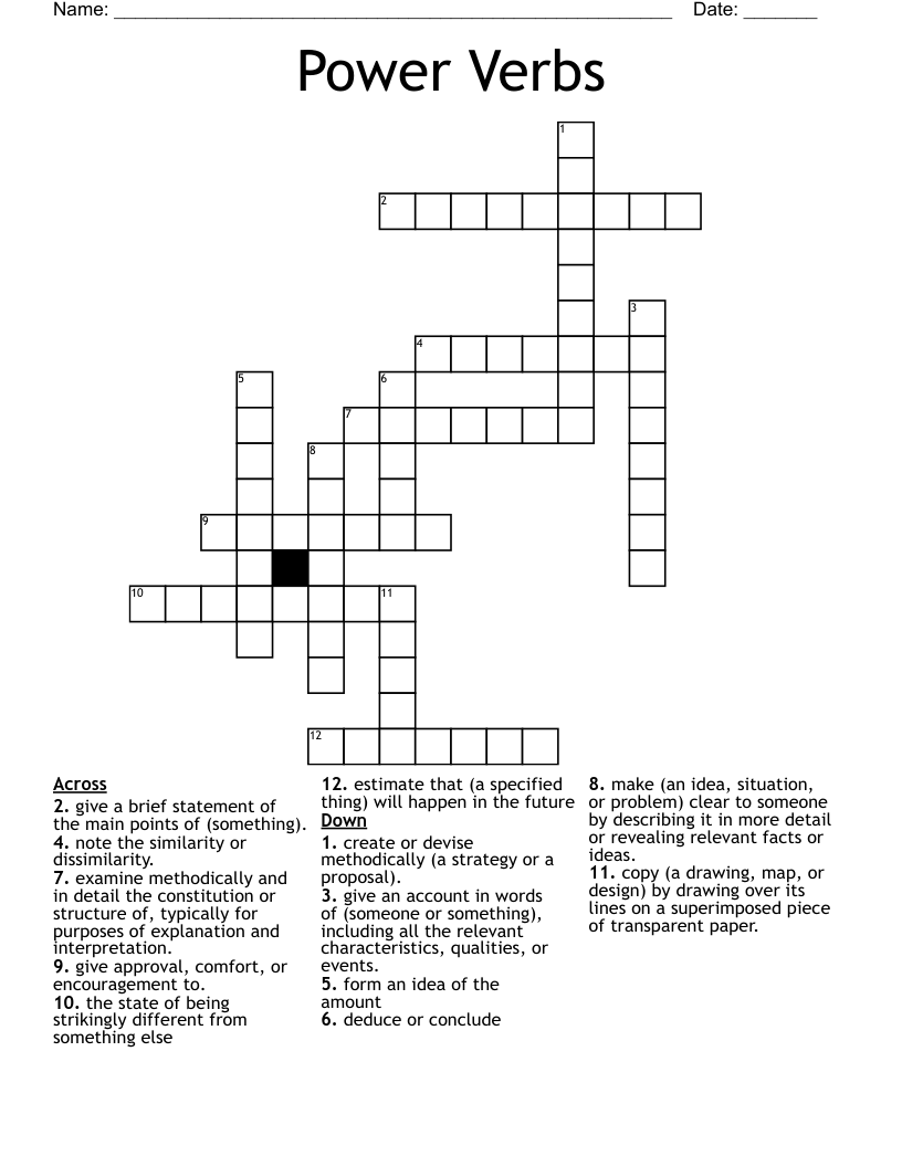 Power Verbs Crossword