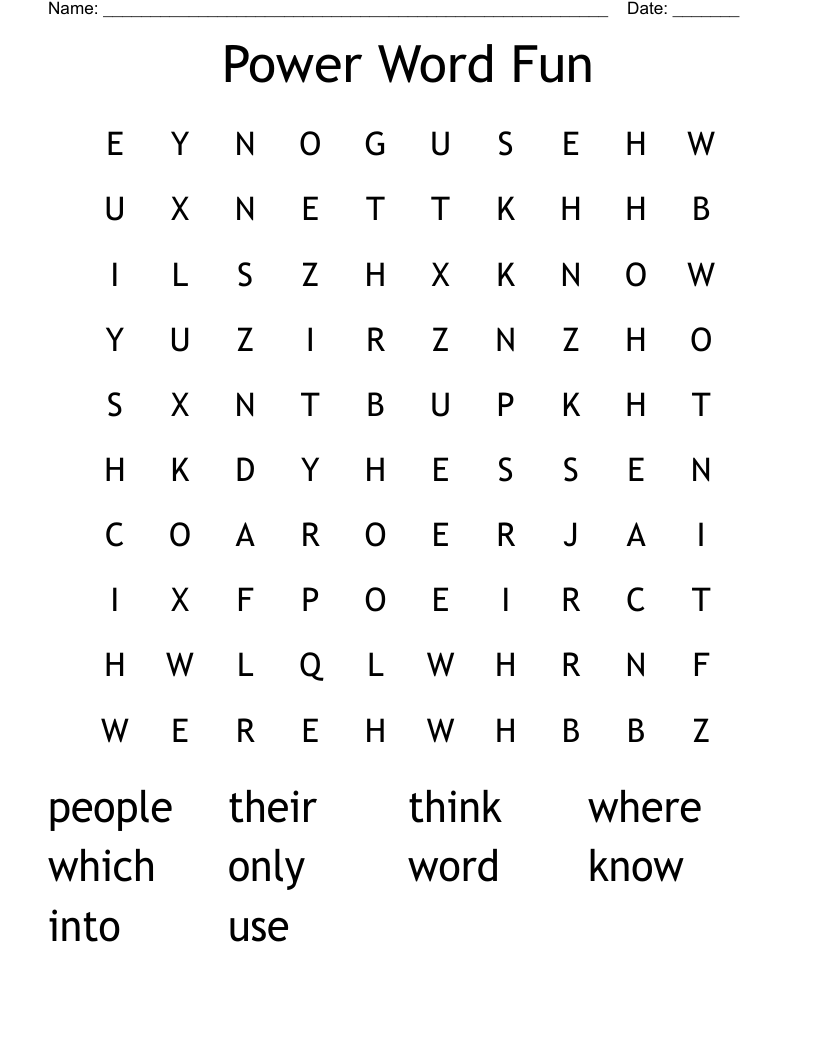 Power Word Fun Word Search