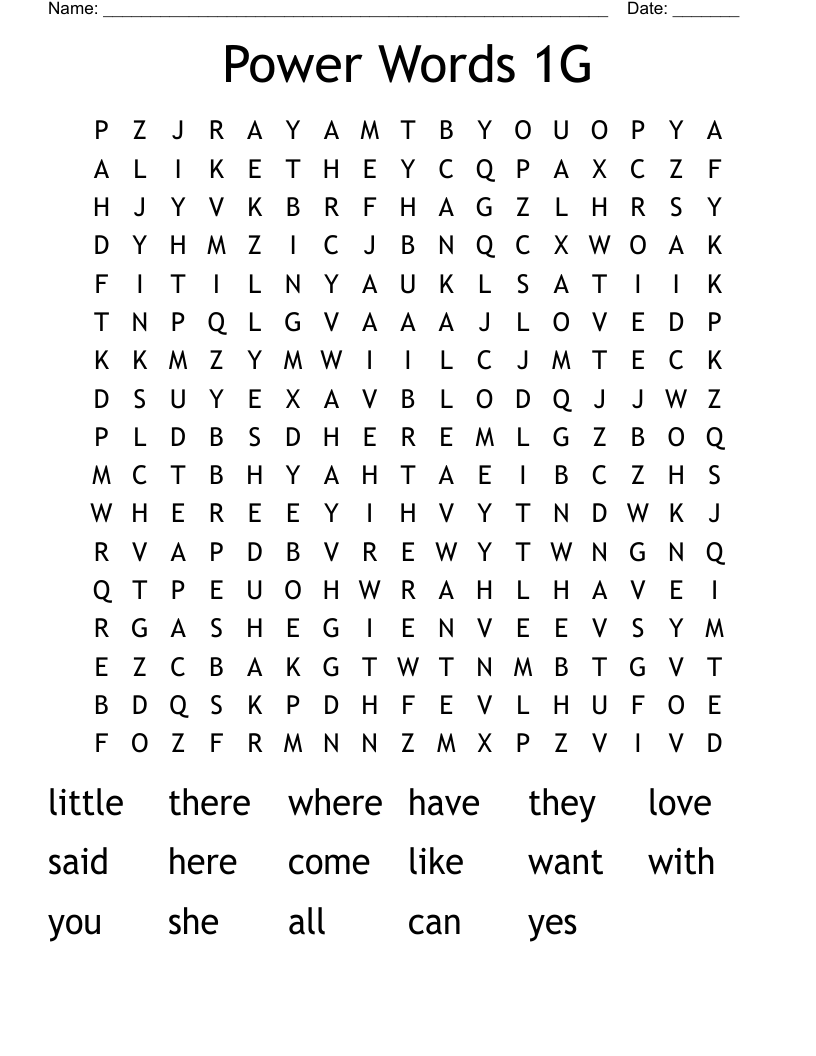 Power Words 1G Word Search