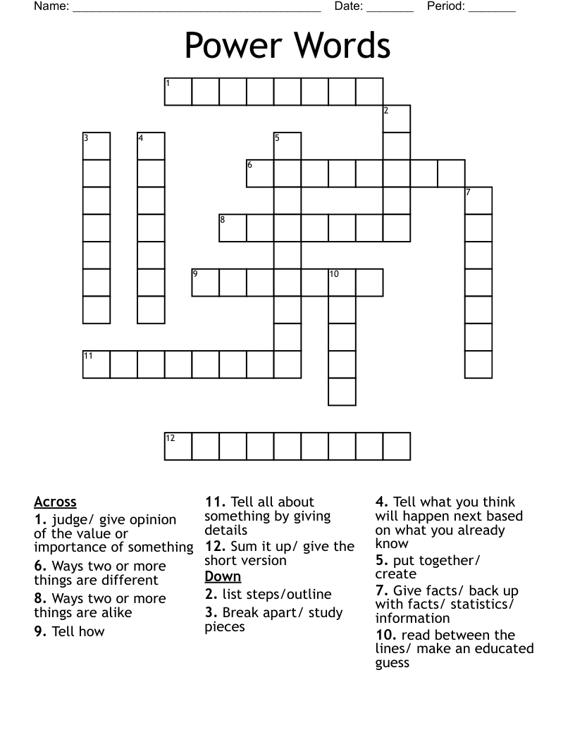 Power Words Crossword